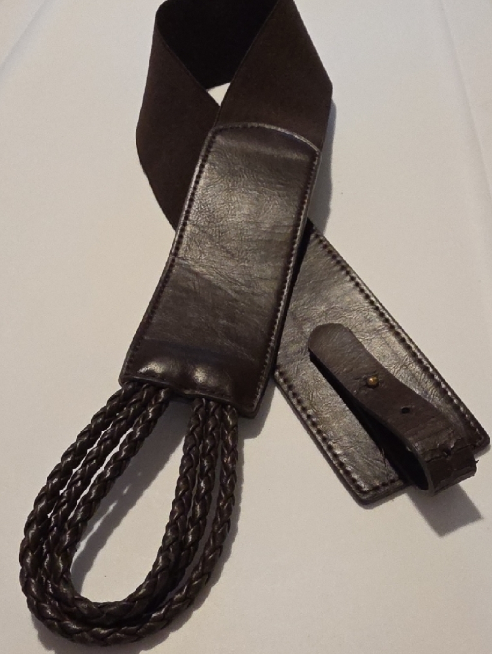 New York & Company Braided Elastic Belt in Dark Brown